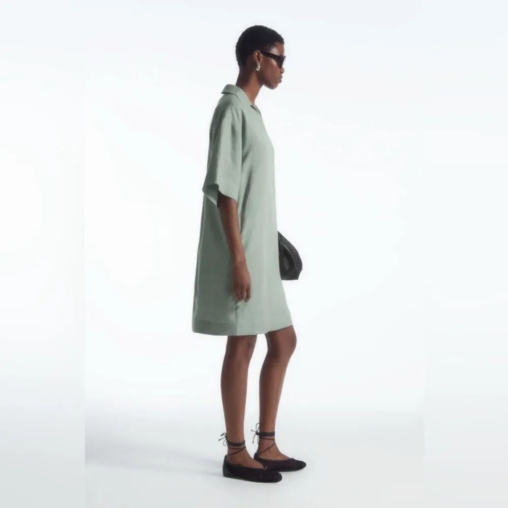 NWT COS OPEN-COLLAR LINEN SHIRT DRESS in mint green - Picture 4 of 13